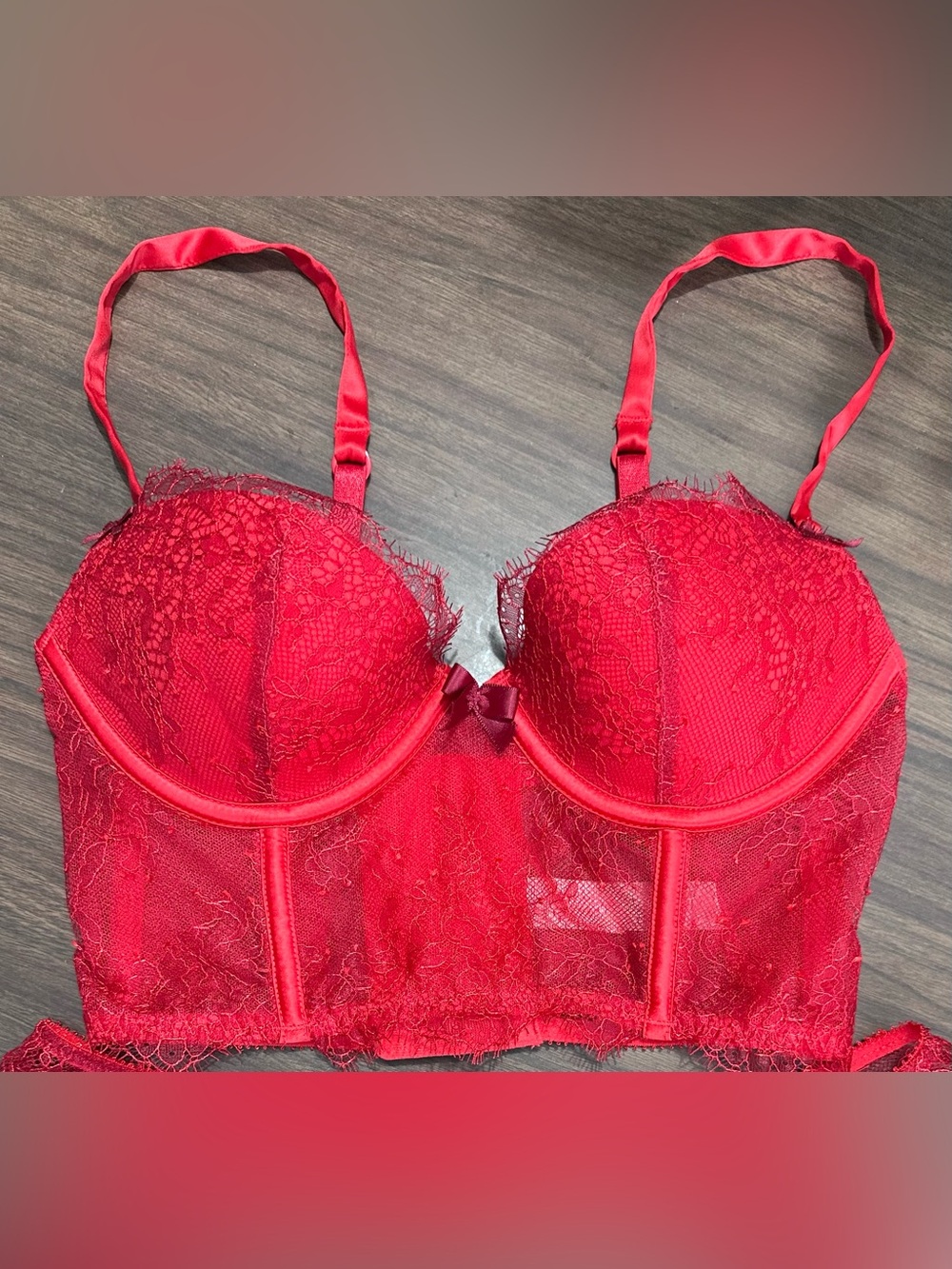Victoria's Secret Very Sexy Red Lace Longline Demi Push-up Bustier